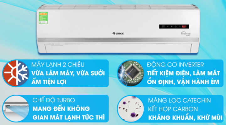 Máy điều hòa 2 chiều Gree Inverter 2 HP Máy điều hòa 2 chiều Gree Inverter 2 HP