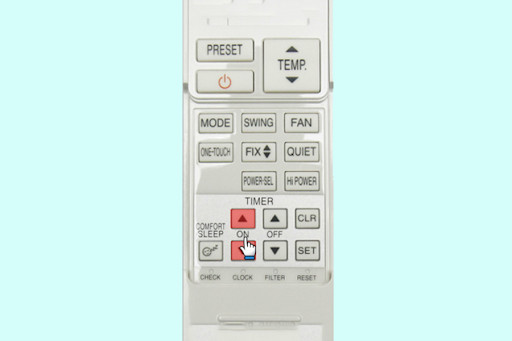 Bấm nút Timer ON để hẹn giờ mở máy lạnh Toshiba