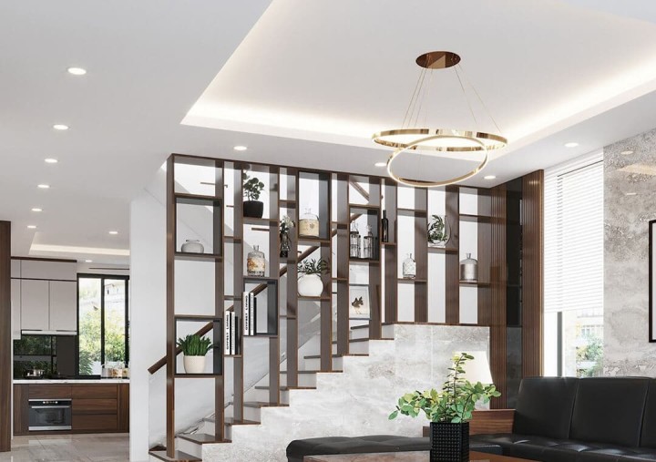 Cách trang trí phòng khách nhà ống 5m có cầu thang